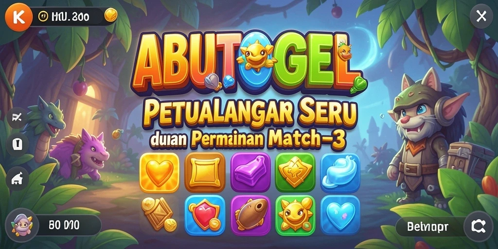 Screenshot permainan ABUTOGEL dengan tampilan match-3 yang menarik.