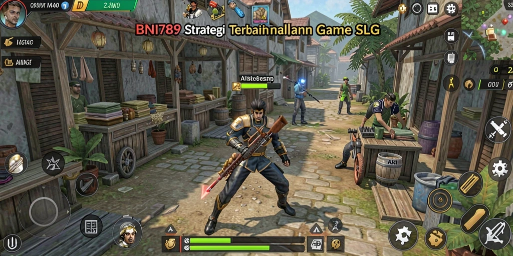 Tangkapan layar gameplay SLG BNI789 menunjukkan pertempuran epik dan membangun kerajaan.