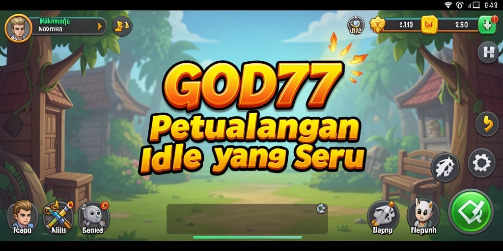 Menggambarkan gameplay menarik dari <strong>GOD77</strong> dengan banyak karakter Idle yang sedang bertempur.