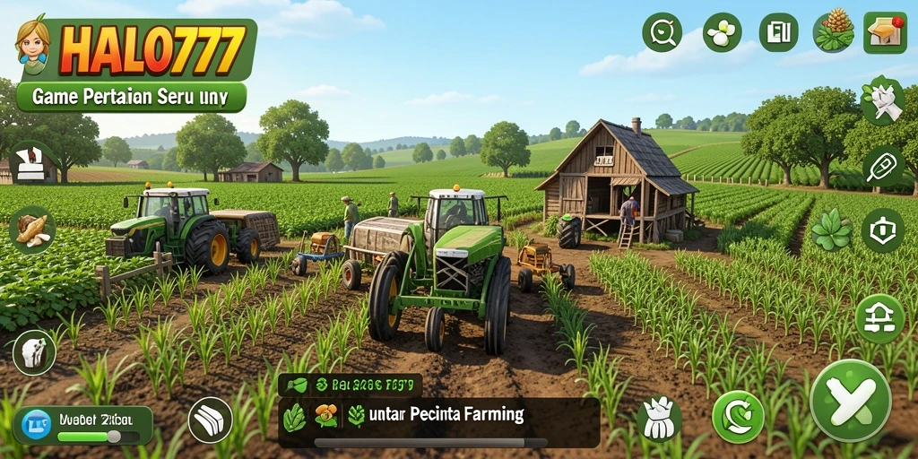 Screenshot gameplay HALO777 menampilkan petani sedang merawat tanaman.