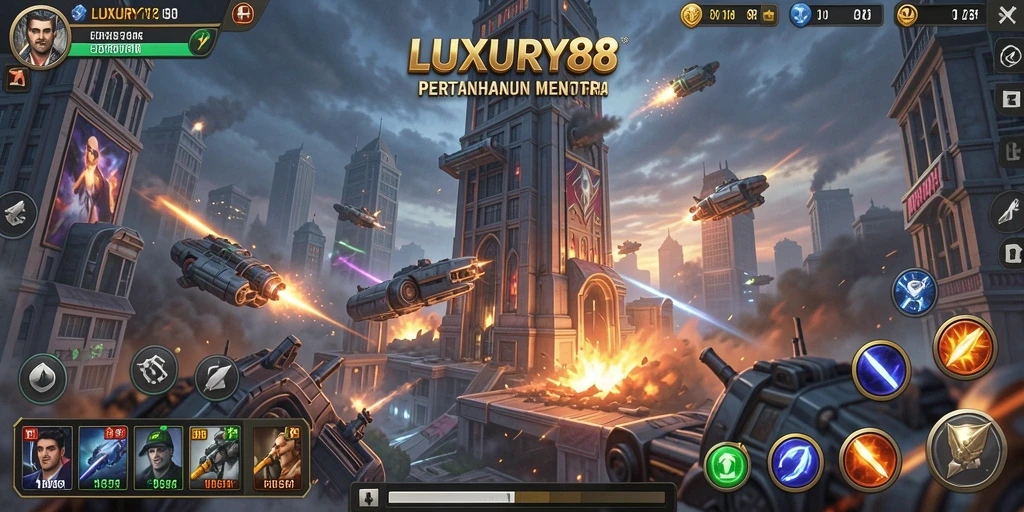 Tampilan gameplay menara strategi LUXURY88 yang menegangkan dan seru.