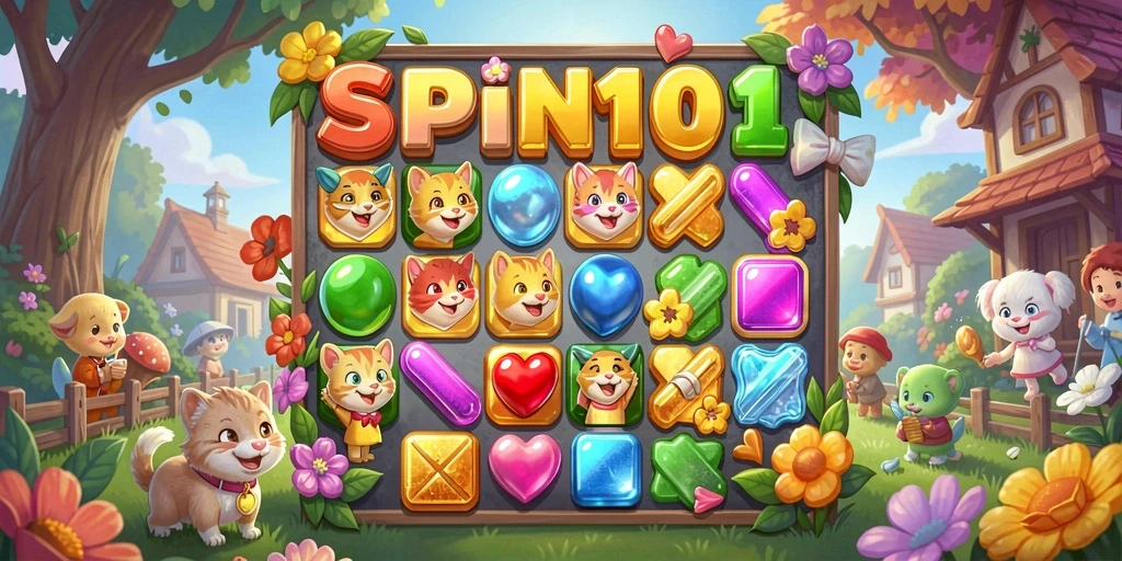 Screenshot gameplay SPIN101 yang menampilkan aksi Match-3 yang seru.